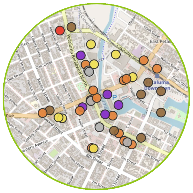 Circular preview of the Petaluma vacancy map
